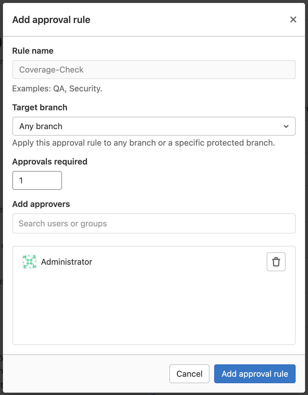 Coverage-Check approval rule